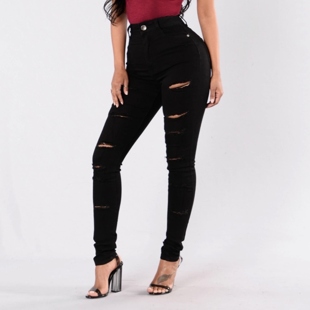 distressed high rise jeans